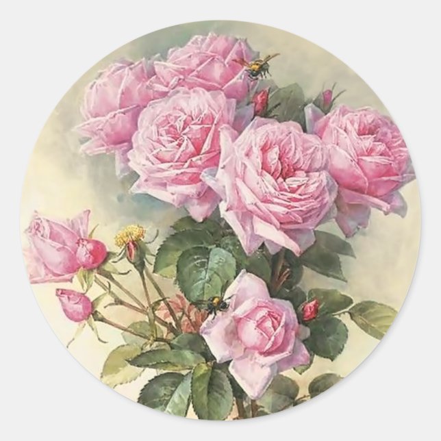 Sticker Rond Roses et bourdons Paul de Longpre Art (Devant)