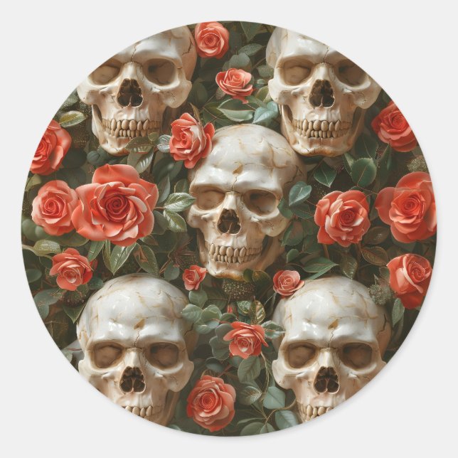 Sticker Rond Roses et crânes (Devant)