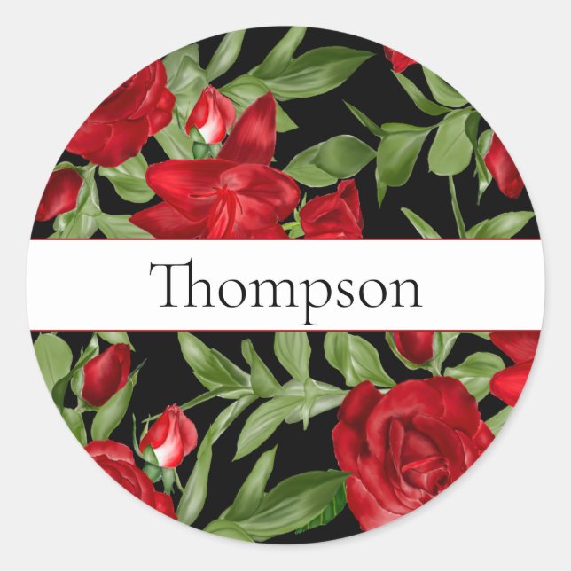 Sticker Rond Roses et Lily Floral Rouge et Noir (Devant)