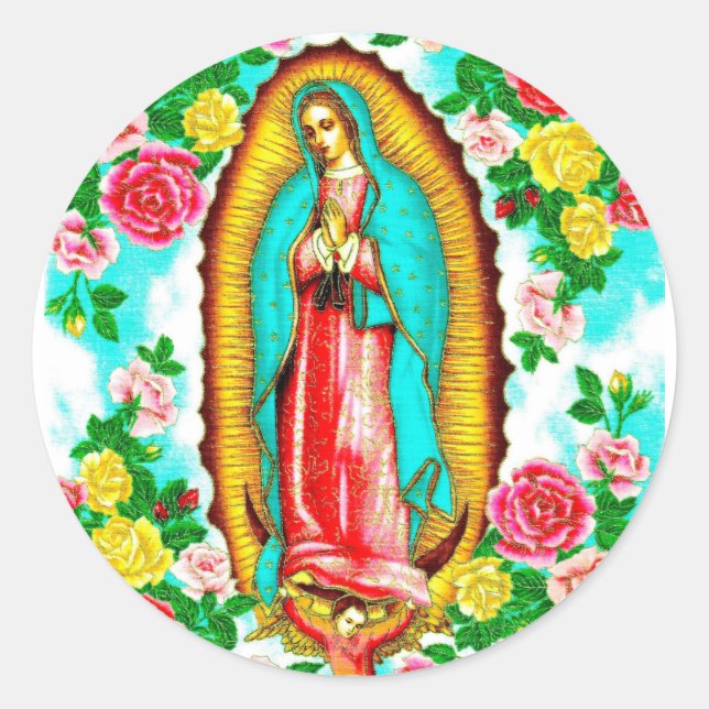 STICKER ROND ROSES ET MADONNA DE GUADALUPE.ART DESIGN (Devant)