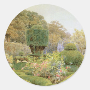 Sticker Rond Roses et Œillets par Elgood, Jardin Anglais Vintag