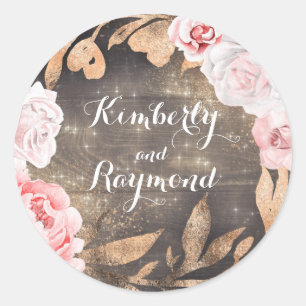 Sticker Rond Roses et pivoines roses blanches Parties scintilla