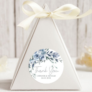 Sticker Rond Roses Fleurs Bleu Poussiéreux Écriture Merci Maria