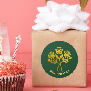 Sticker Rond Roses Florales en Or Faux Vert Personnalisées