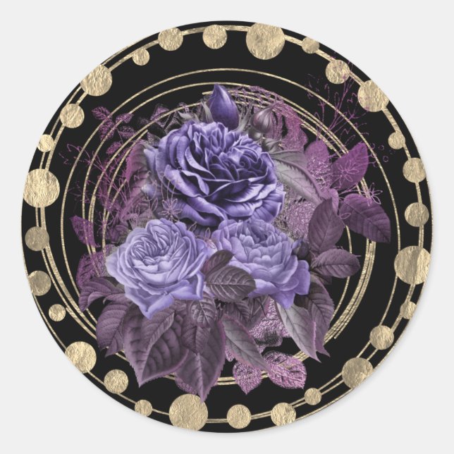 Sticker Rond Roses gothiques violets d'Halloween (Devant)