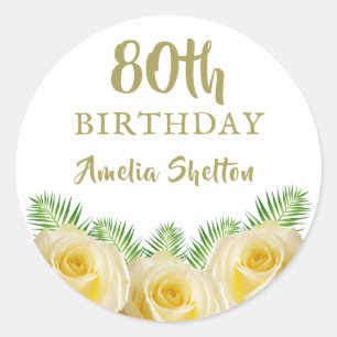 Sticker Rond Roses jaunes et fleurs Feuilles 80e anniversaire
