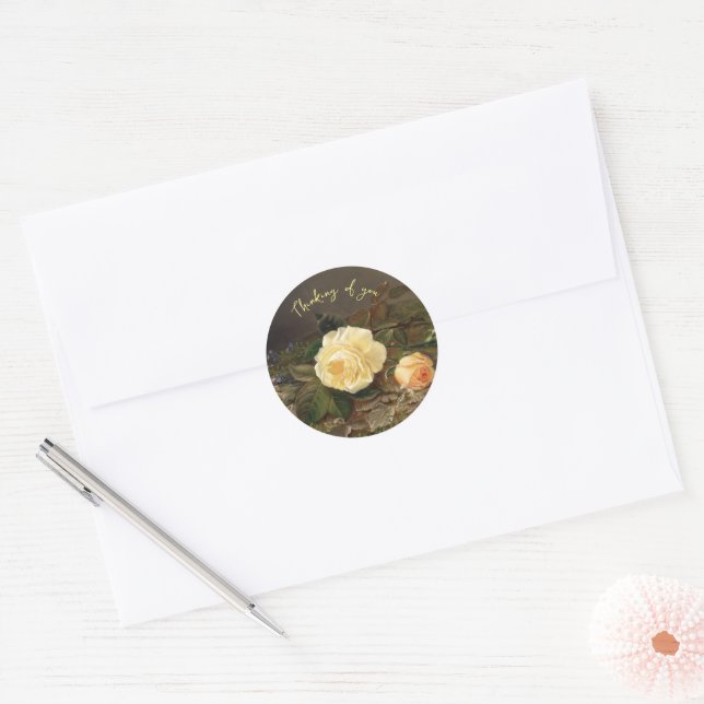 Sticker Rond Roses Jaunes, Florales (Enveloppe)