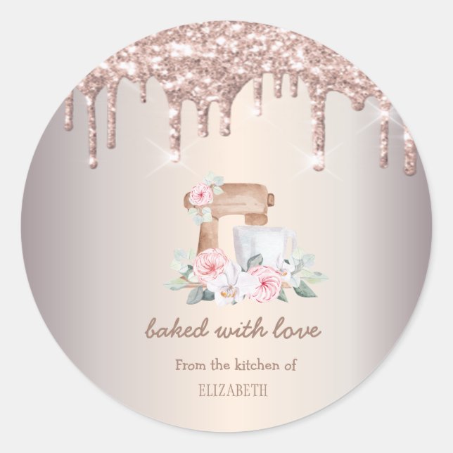 Sticker Rond Roses mélangeurs, Rose Parties scintillant or  bou (Devant)