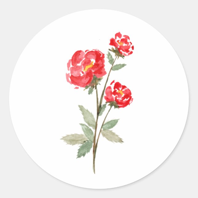 Sticker Rond Roses minimalistes d'aquarelle rouge (Devant)