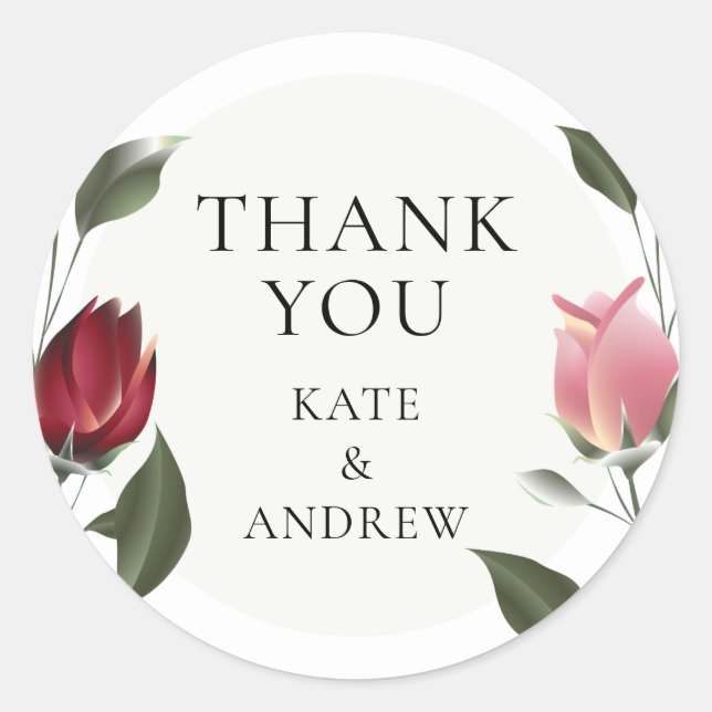 Sticker Rond Roses Modernes Merci (Devant)