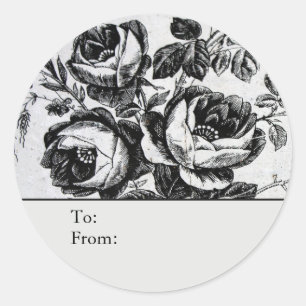 Sticker Rond Roses N&B en détresse Personnalisées De & À