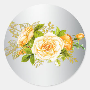 Sticker Rond Roses or et Mariage argent