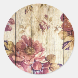 Sticker Rond Roses romantiques chics sur mur en bois