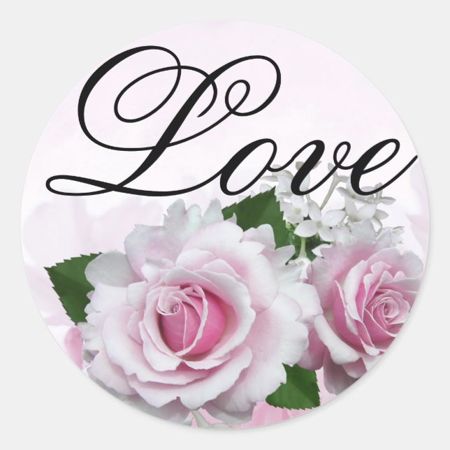 Sticker Rond Roses rose douce Romantique Élégant Mariage d'amou (Devant)