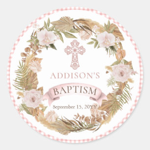 Sticker Rond Roses rose   Herbes séchées Flora Girl Baptism
