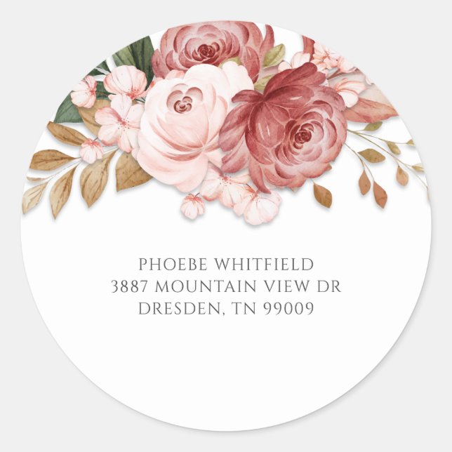 Sticker Rond Roses rose moderne Floral Rustique Botanique (Devant)