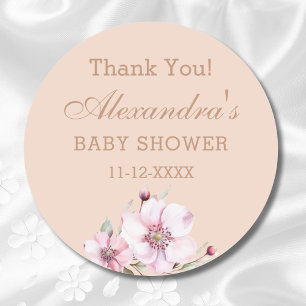 Sticker Rond Roses rose pâle Merci de Baby shower Floral
