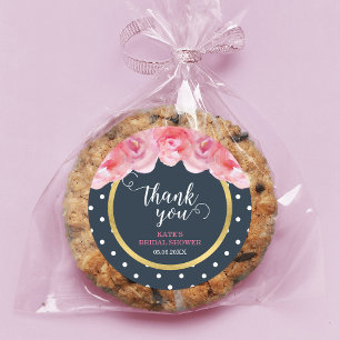 Sticker Rond Roses roses Bleu Blanc Pois Merci