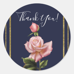 Sticker Rond Roses roses bleus marine et or Élégant Moderne Cad