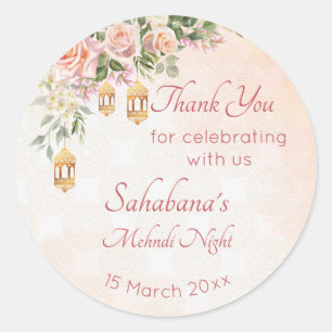 Sticker Rond Roses roses pastel crème avec lanternes marocaines