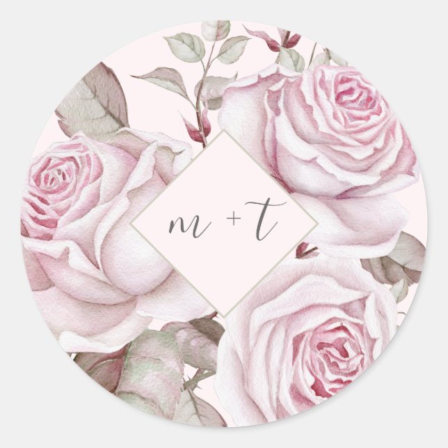 Sticker Rond Roses roses roses avec Mariage Monogrammes (Devant)