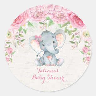 Sticker Rond Roses roses roses Bébé Eléphant Merci Faveur