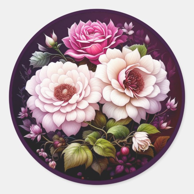 Sticker Rond Roses roses roses florales (Devant)