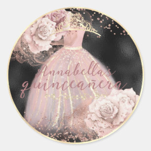 Sticker Rond Roses roses roses noires et or Quinceañera