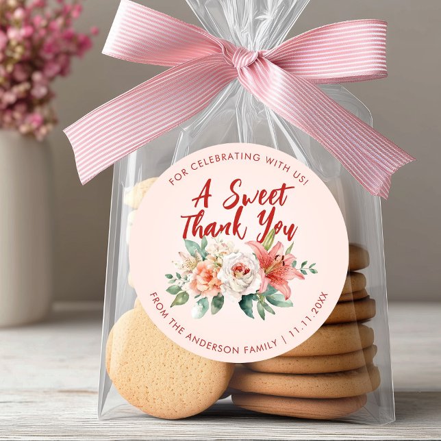 Sticker Rond Roses Roses Roses Roses Classiques Orchidées Fleur (Classy Pink Roses Orchid Flowers Thank You Favor Classic Round Sticker)