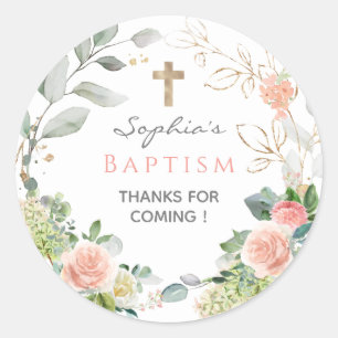 Sticker Rond Roses Roses Roses Roses Roses Fille Baptême Favori