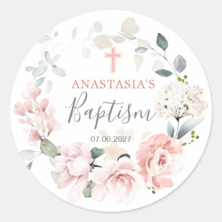Sticker Rond Roses roses roses Verdure Feuillage Baptême