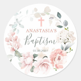 Sticker Rond Roses roses roses Verdure Feuillage Baptême