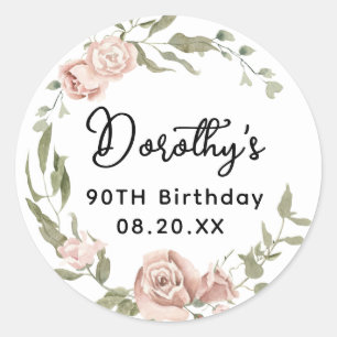Sticker Rond Roses roses rougeâtres floral 90e Anniversaire Sce