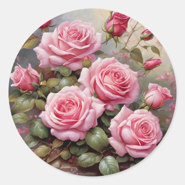 Sticker Rond Roses roses vintage (Devant)