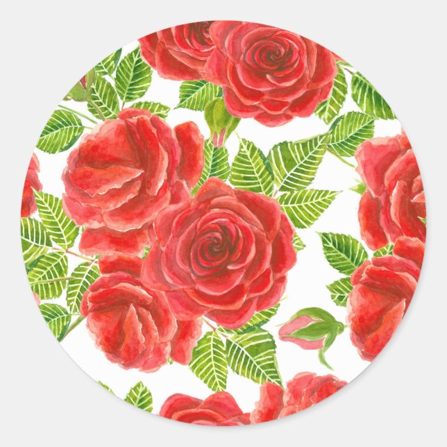 Sticker Rond Roses rouges aquarelle transparente motif (Devant)