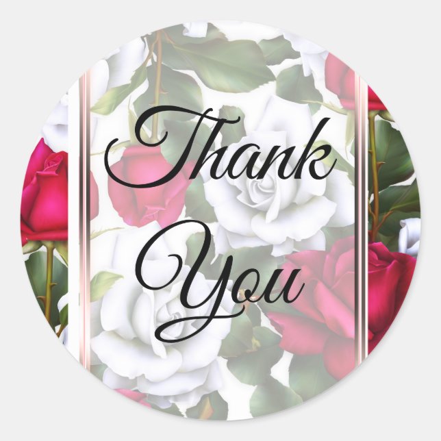 Sticker Rond Roses Rouges & Blanches Shabby Chic Rustique Glamo (Devant)