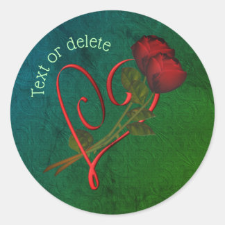 Sticker Rond Roses rouges Coeur rouge Personnalisé