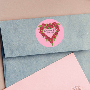 Sticker Rond Roses rouges de couronne de coeur