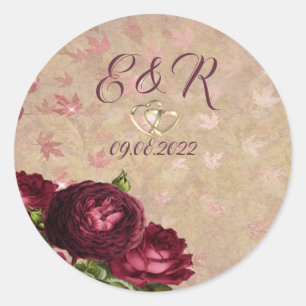 Sticker Rond Roses rouges élégantes aux feuilles tombantes