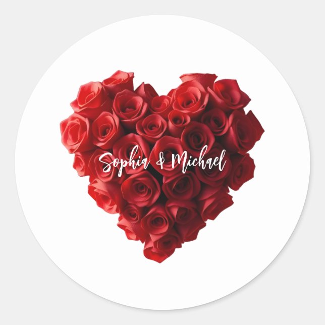 Sticker Rond Roses Rouges en forme de Cœur- (Devant)