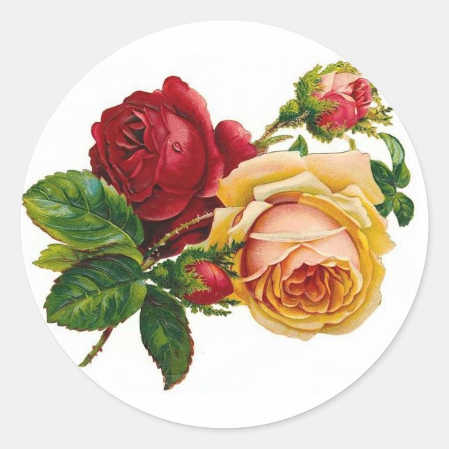 Sticker Rond Roses rouges et jaunes (Devant)