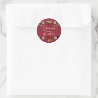 Sticker Rond Roses rouges et roses sur marron bordeaux