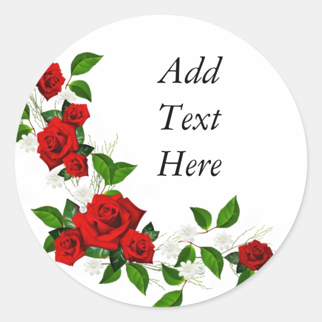 Sticker Rond Roses rouges fleurs blanches personnaliser (Devant)