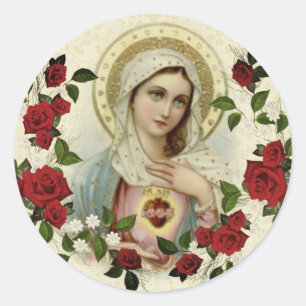 Sticker Rond Roses rouges impeccables de Vierge Marie de coeur