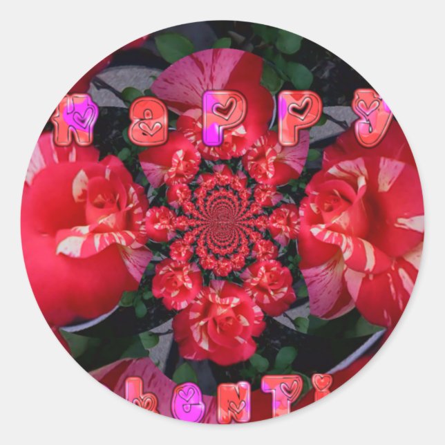 Sticker Rond Roses rouges Iridescente "Bonne Saint Valentin" Ar (Devant)