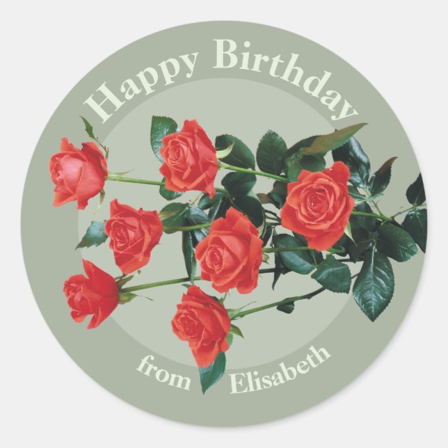 Sticker Rond Roses rouges Joyeux anniversaire d'Elisabeth CC088 (Devant)