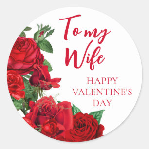 Sticker Rond Roses rouges romantiques sur fond blanc pour la Sa