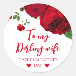 Sticker Rond Roses rouges romantiques sur fond blanc pour la Sa