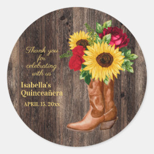 Sticker Rond Roses rouges Tournesols Bottes de cowgirl Quincean