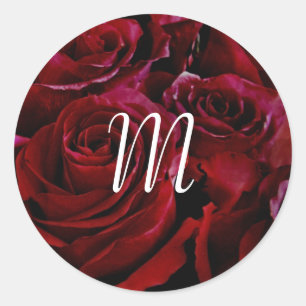 Sticker Rond roses rouges tout autour d'initiale